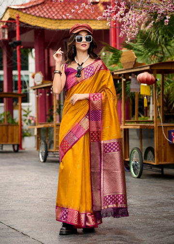 Afsana | Golden Mustard Banarasi Silk Rich Zari Weaved Saree | Banarasii