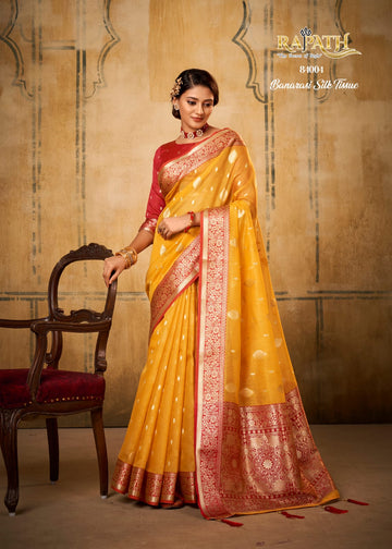 Husn - Gold Pure Linen Woven Rich Pallu Saree | Banarasii