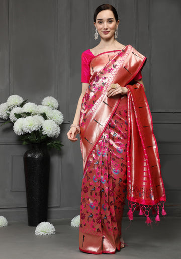 Rawayat | Rose Copper Pure Banarasi Silk Paithani Rich Zari Weaved Saree | Banarasii