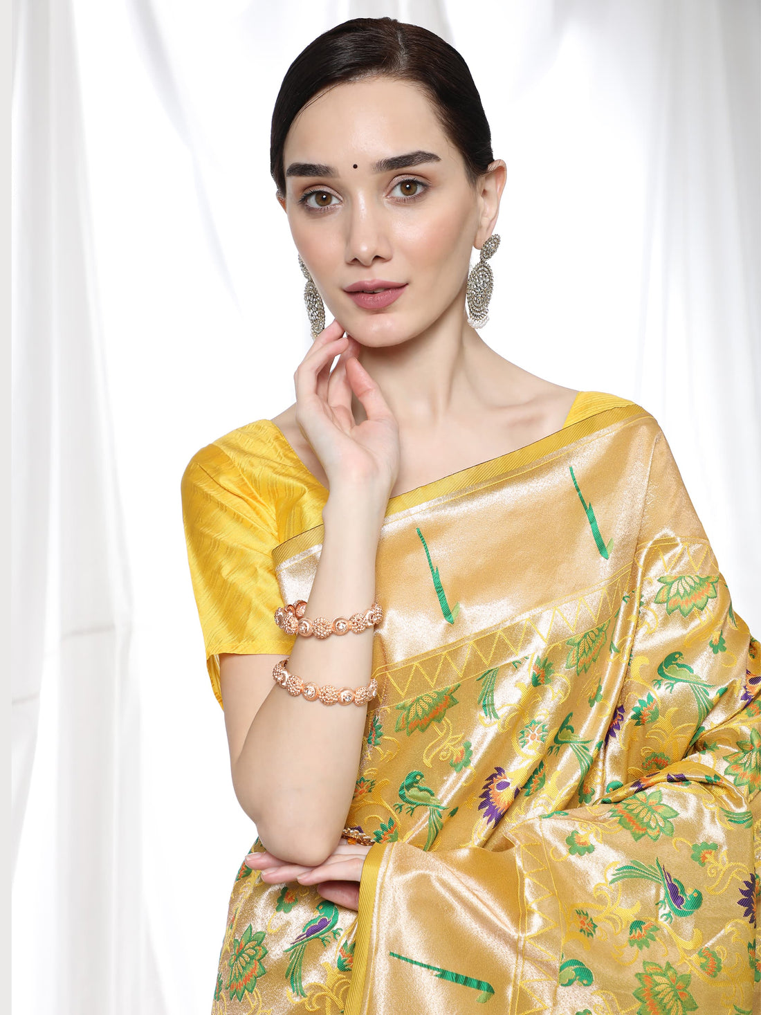 Rawayat | Sunlit Gold Pure Banarasi Silk Paithani Rich Zari Weaved Saree | Banarasii