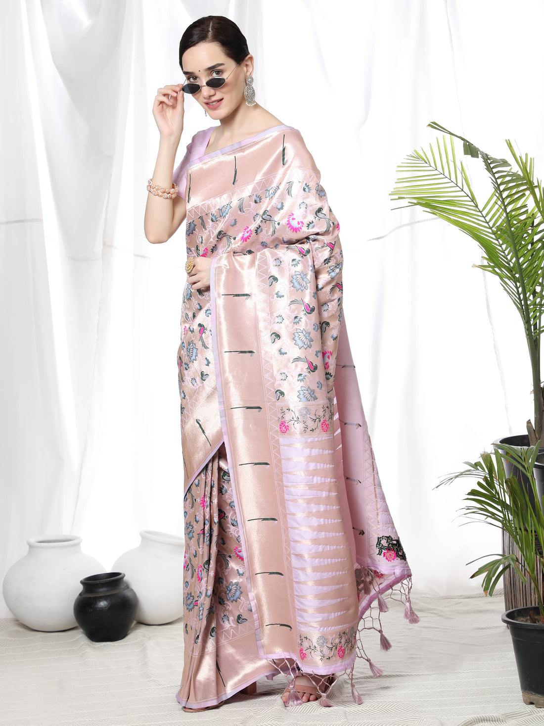 Rawayat | Lilac Champagne Pure Banarasi Silk Paithani Rich Zari Weaved Saree | Banarasii