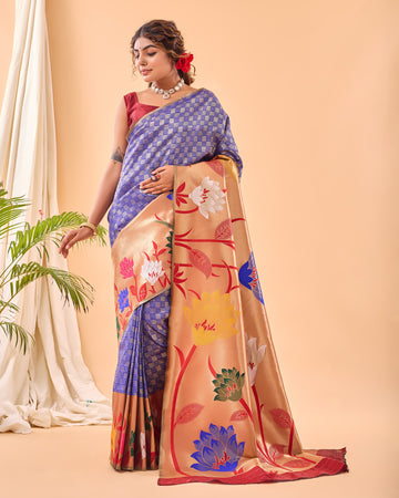 Gulistan | Royal Cobalt Blue Banarasi Silk Rich Zari Weaved Saree | Banarasii