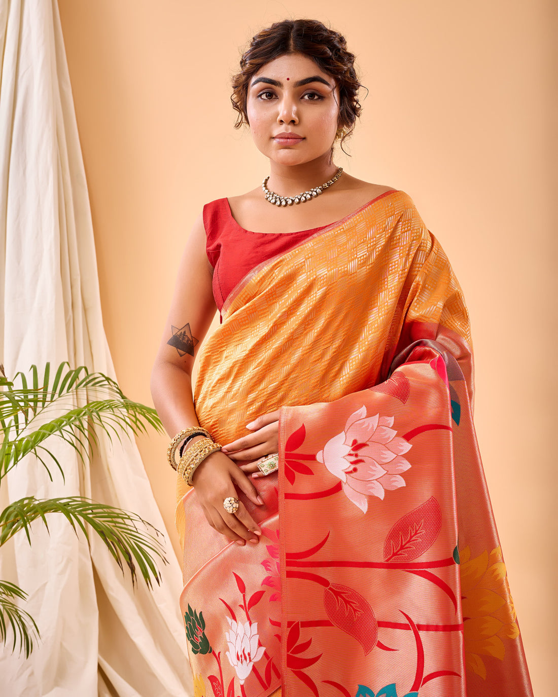 Gulistan | Marigold Coral Banarasi Silk Rich Zari Weaved Saree | Banarasii