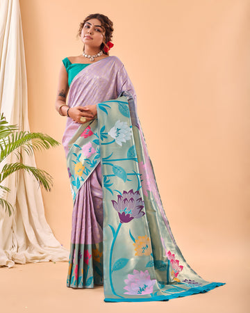 Gulistan | Lavender Seafoam Banarasi Silk Rich Zari Weaved Saree | Banarasii