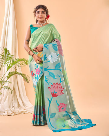 Gulistan | Mint Aqua Banarasi Silk Rich Zari Weaved Saree | Banarasii