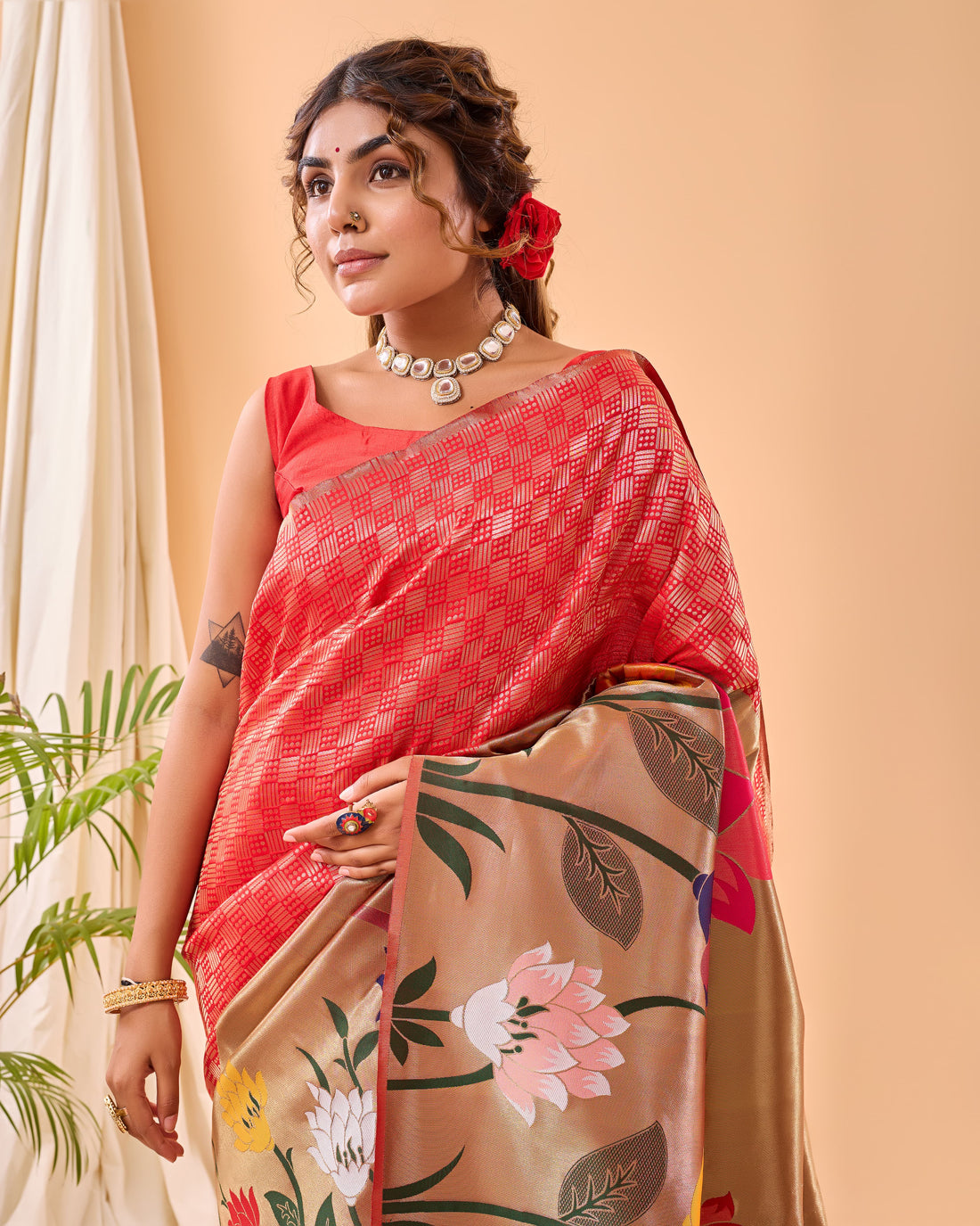 Gulistan | Coral Gold Banarasi Silk Rich Zari Weaved Saree | Banarasii