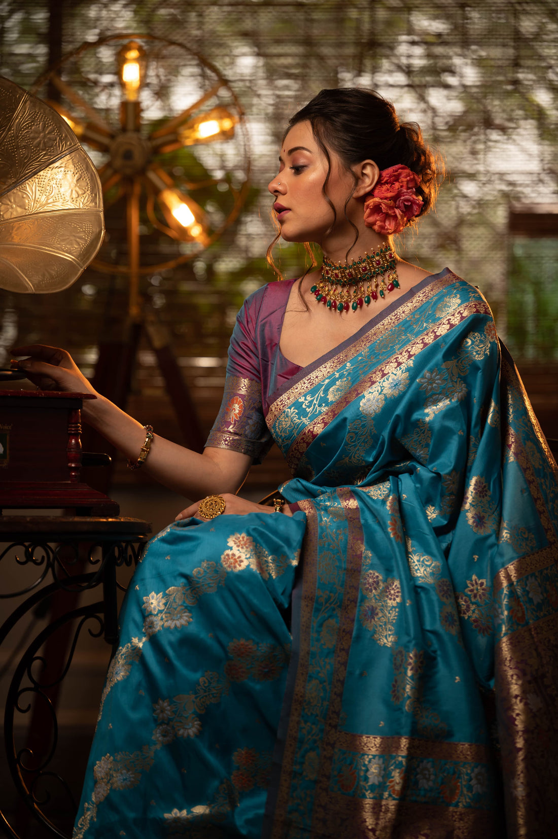 Roshanara | Persian Turquoise Banarasi Silk Rich Zari Weaved Saree | Banarasii