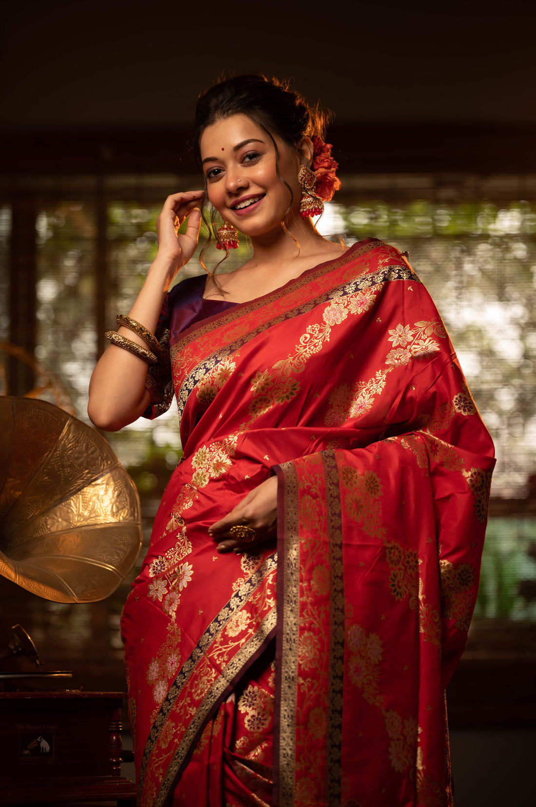 Roshanara | Imperial Ruby Banarasi Silk Rich Zari Weaved Saree | Banarasii