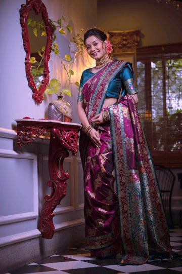 Roshanara | Royal Mulberry Banarasi Silk Rich Zari Weaved Saree | Banarasii