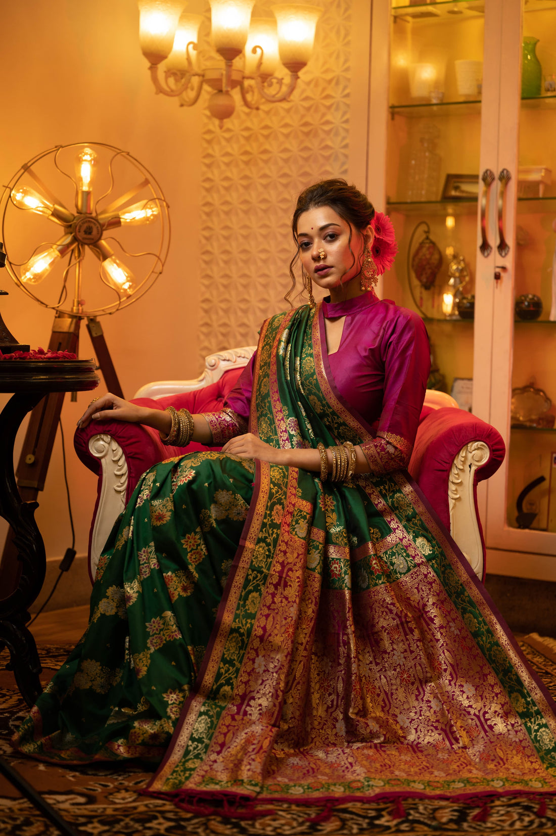 Roshanara | Emerald Royale Banarasi Silk Rich Zari Weaved Saree | Banarasii