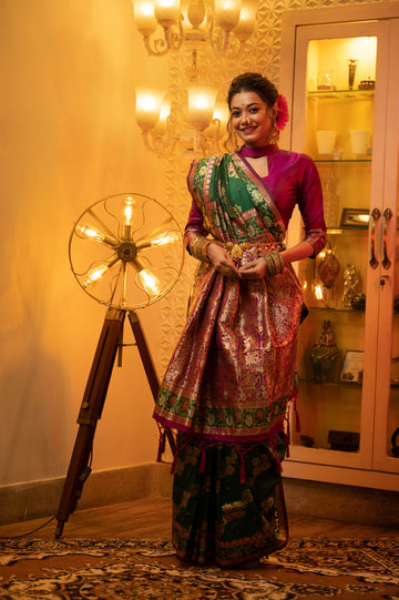 Roshanara | Emerald Royale Banarasi Silk Rich Zari Weaved Saree | Banarasii