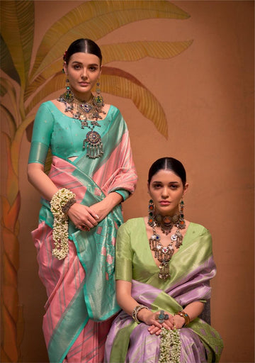 Roshni | Lavender Mist & Pistachio Green Banarasi Silk Zari Weaved Saree | Banarasii