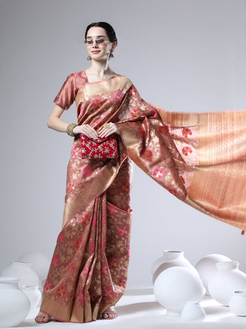 Sumbul | Rose Bronze Banarasi Silk Zari Weaved Saree | Banarasii