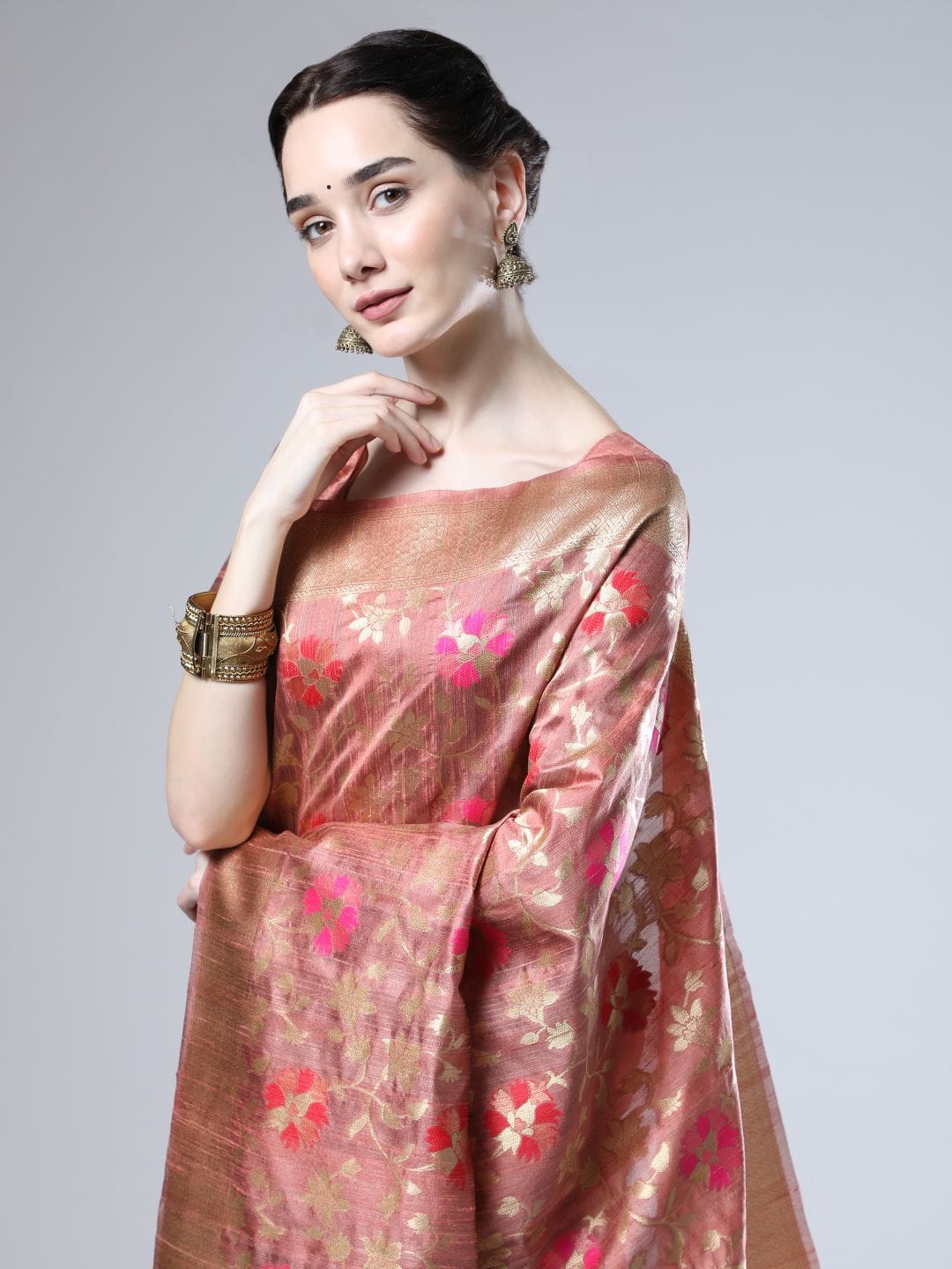 Sumbul | Rose Bronze Banarasi Silk Zari Weaved Saree | Banarasii