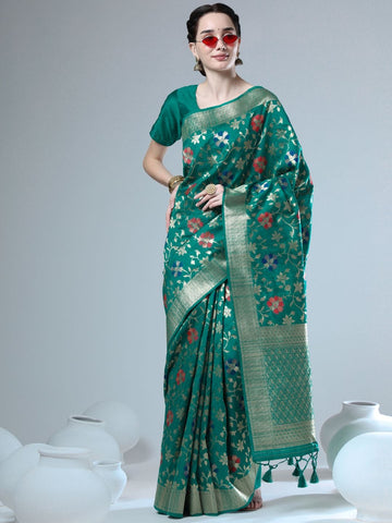 Sumbul | Jewel Teal Banarasi Silk Zari Weaved Saree | Banarasii