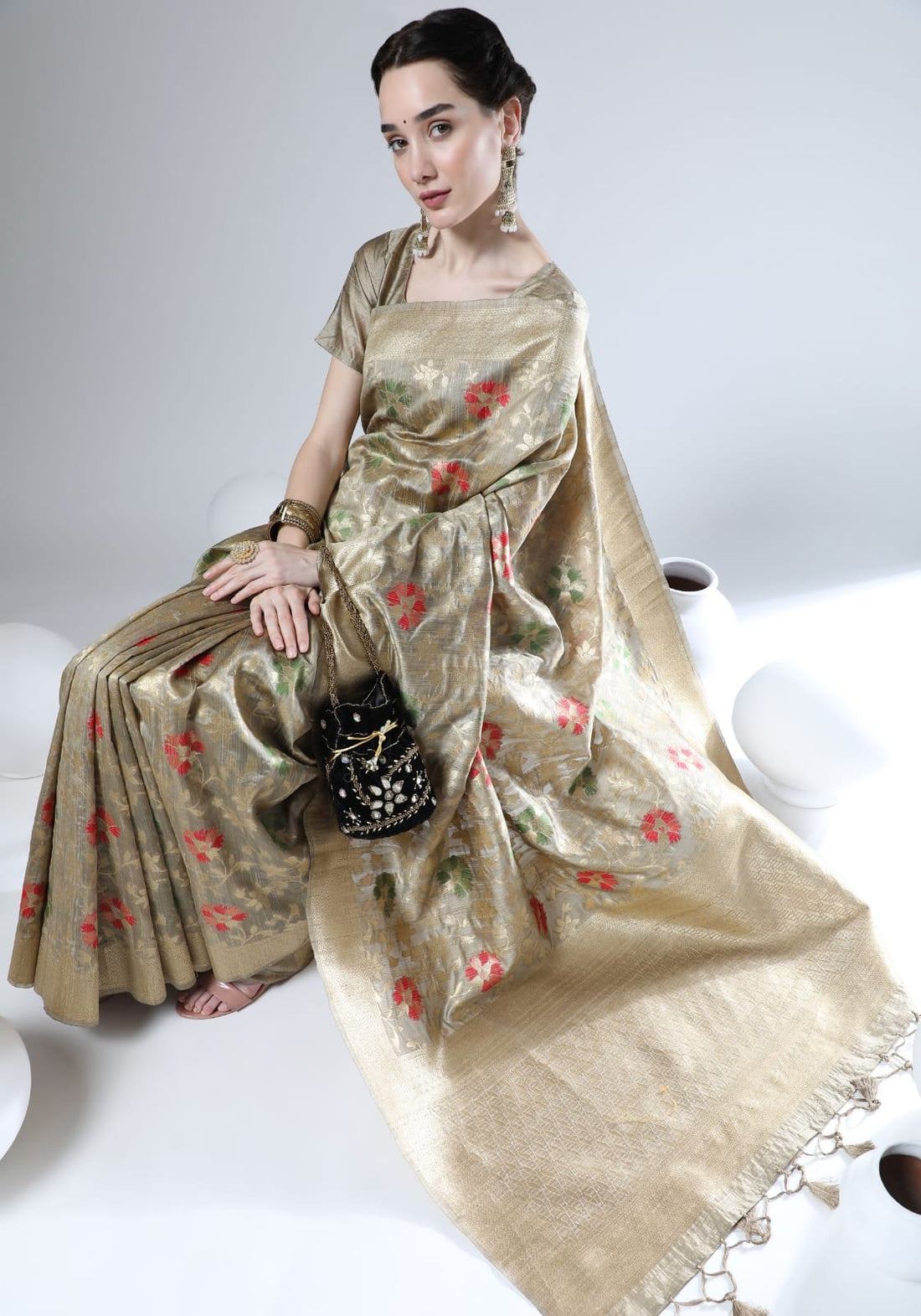 Sumbul | Champagne Gold Banarasi Silk Zari Weaved Saree | Banarasii