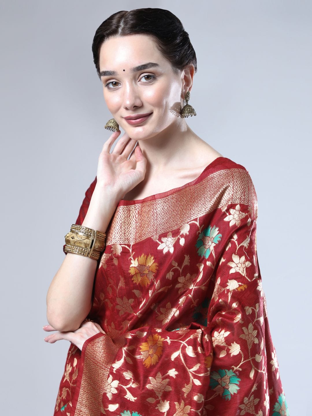 Sumbul | Royal Ruby Red Banarasi Silk Zari Weaved Saree | Banarasii