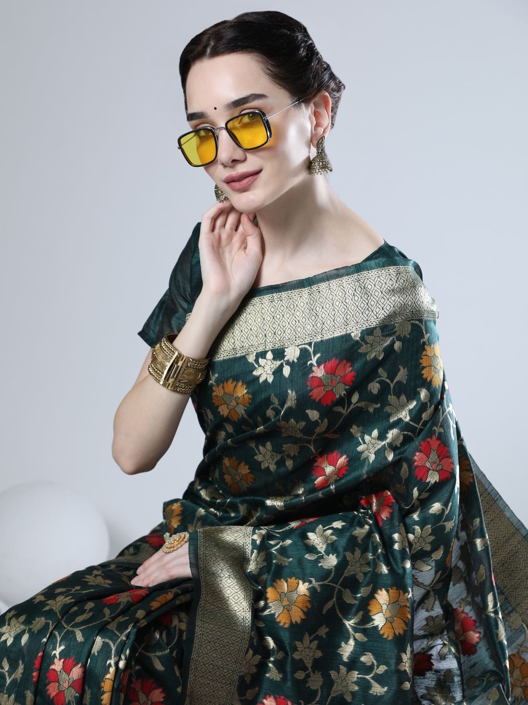 Sumbul | Deep Teal Evergreen Banarasi Silk Zari Weaved Saree | Banarasii