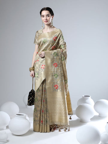Sumbul | Champagne Gold Banarasi Silk Zari Weaved Saree | Banarasii