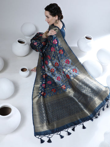 Sumbul | Midnight Sapphire Banarasi Silk Zari Weaved Saree | Banarasii