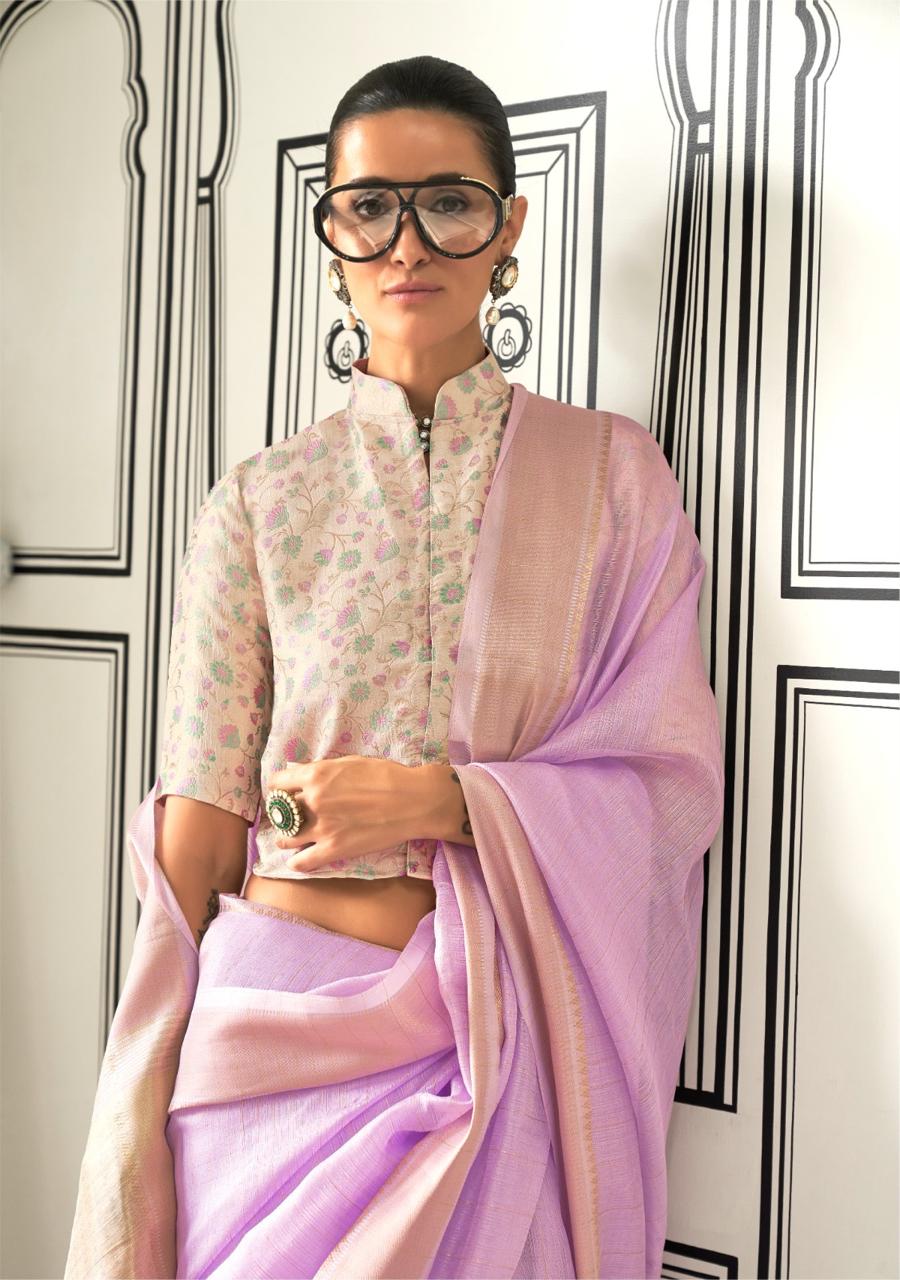 Rimsha | Lilac Veil Chiffon Silk Zari Weaved Saree | Banarasii
