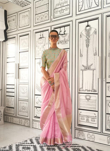 Rimsha | Blush Petal Chiffon Silk Zari Weaved Saree | Banarasii