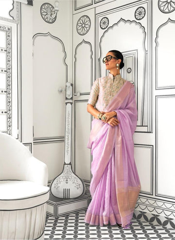 Rimsha | Lilac Veil Chiffon Silk Zari Weaved Saree | Banarasii