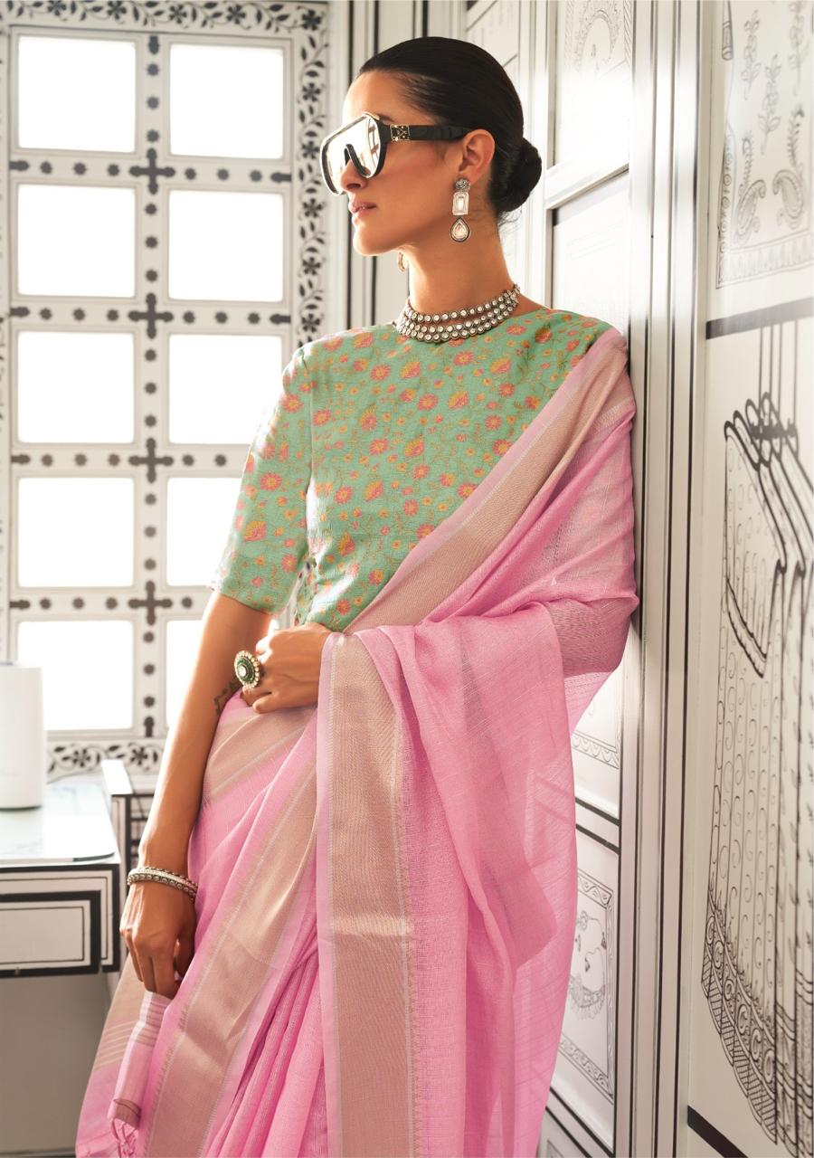 Rimsha | Blush Petal Chiffon Silk Zari Weaved Saree | Banarasii