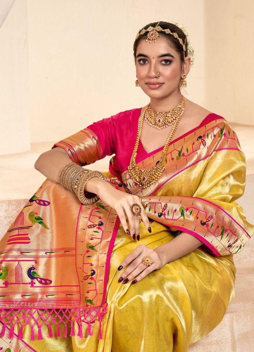 Mahgul | Imperial Gold Banarasi Tissue Paithani Silk Zari Weaved | Banarasii