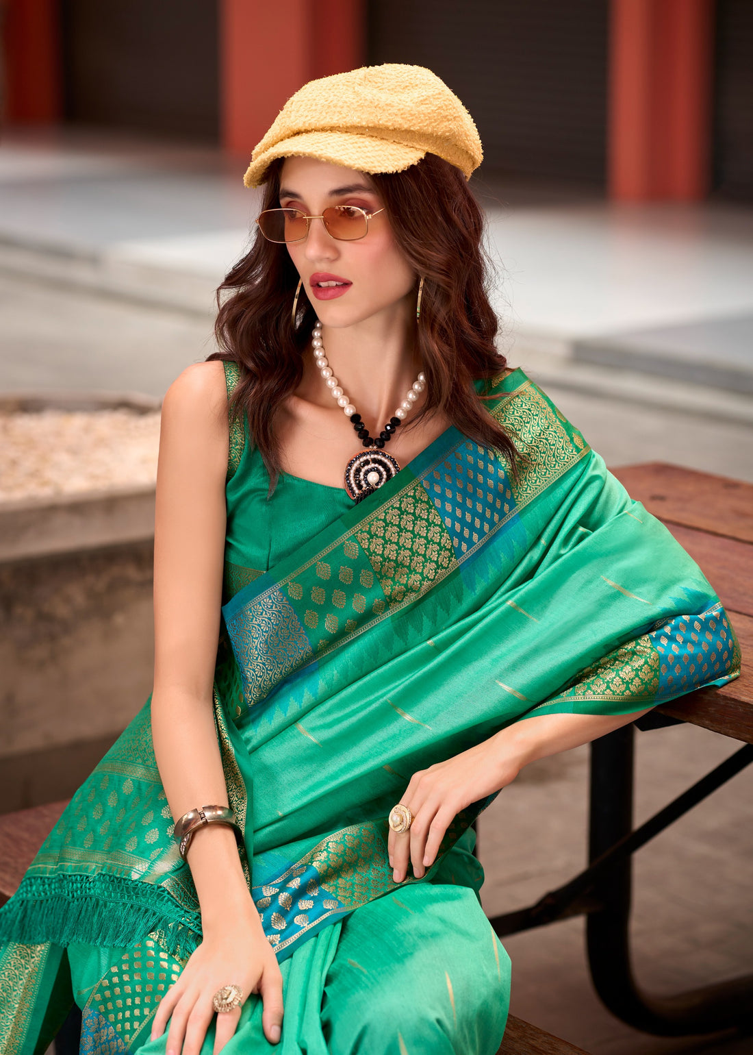 Afsana | Lagoon Jade Banarasi Silk Rich Zari Weaved Saree | Banarasii