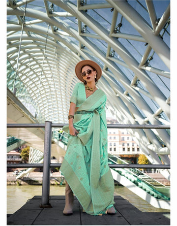 Suraiya | Mint Sorbet Banarasi Silk Rich Zari Weaved Saree | Banarasii