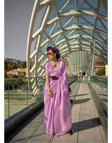 Suraiya | Lilac Bloom Banarasi Silk Rich Zari Weaved Saree | Banarasii