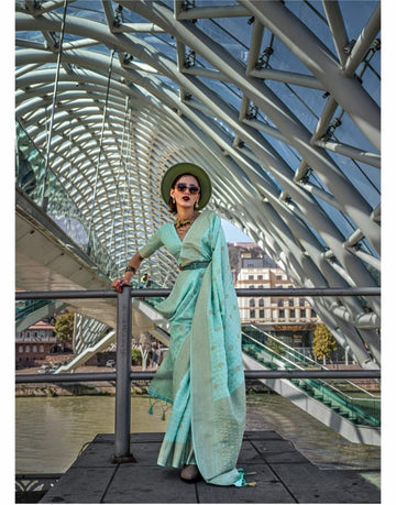 Suraiya | Mint Aqua Banarasi Silk Rich Zari Weaved Saree | Banarasii