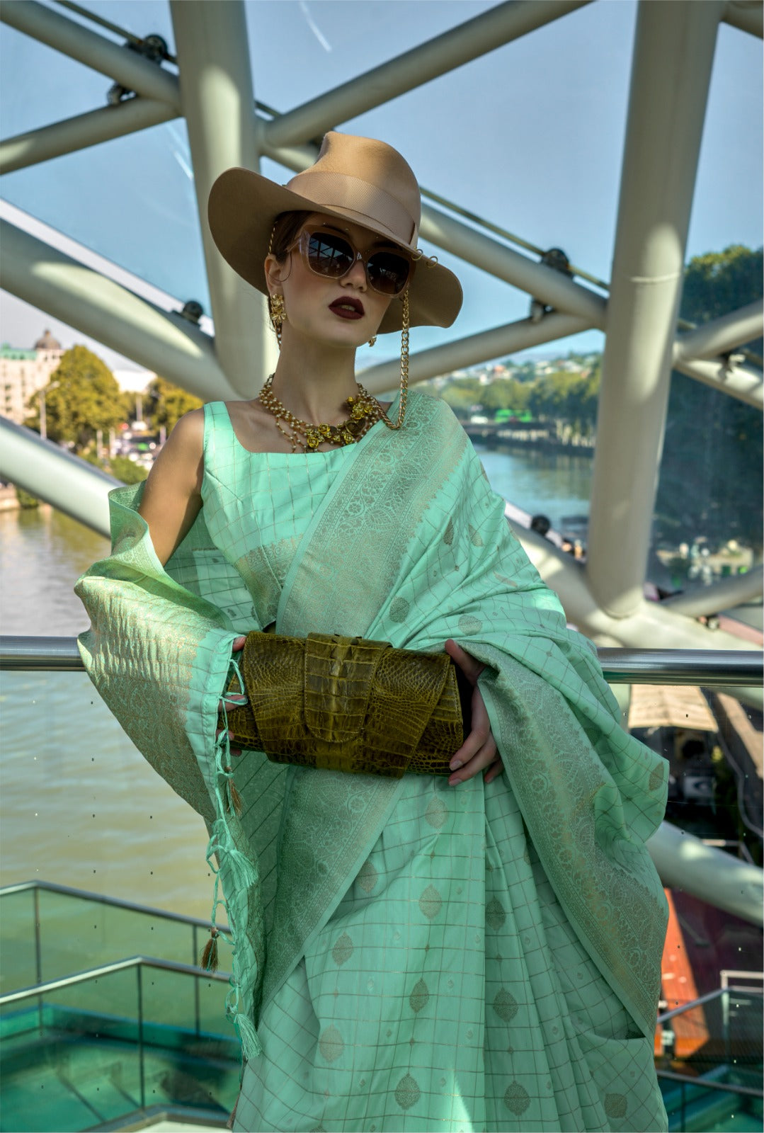 Suraiya | Mint Sorbet Banarasi Silk Rich Zari Weaved Saree | Banarasii