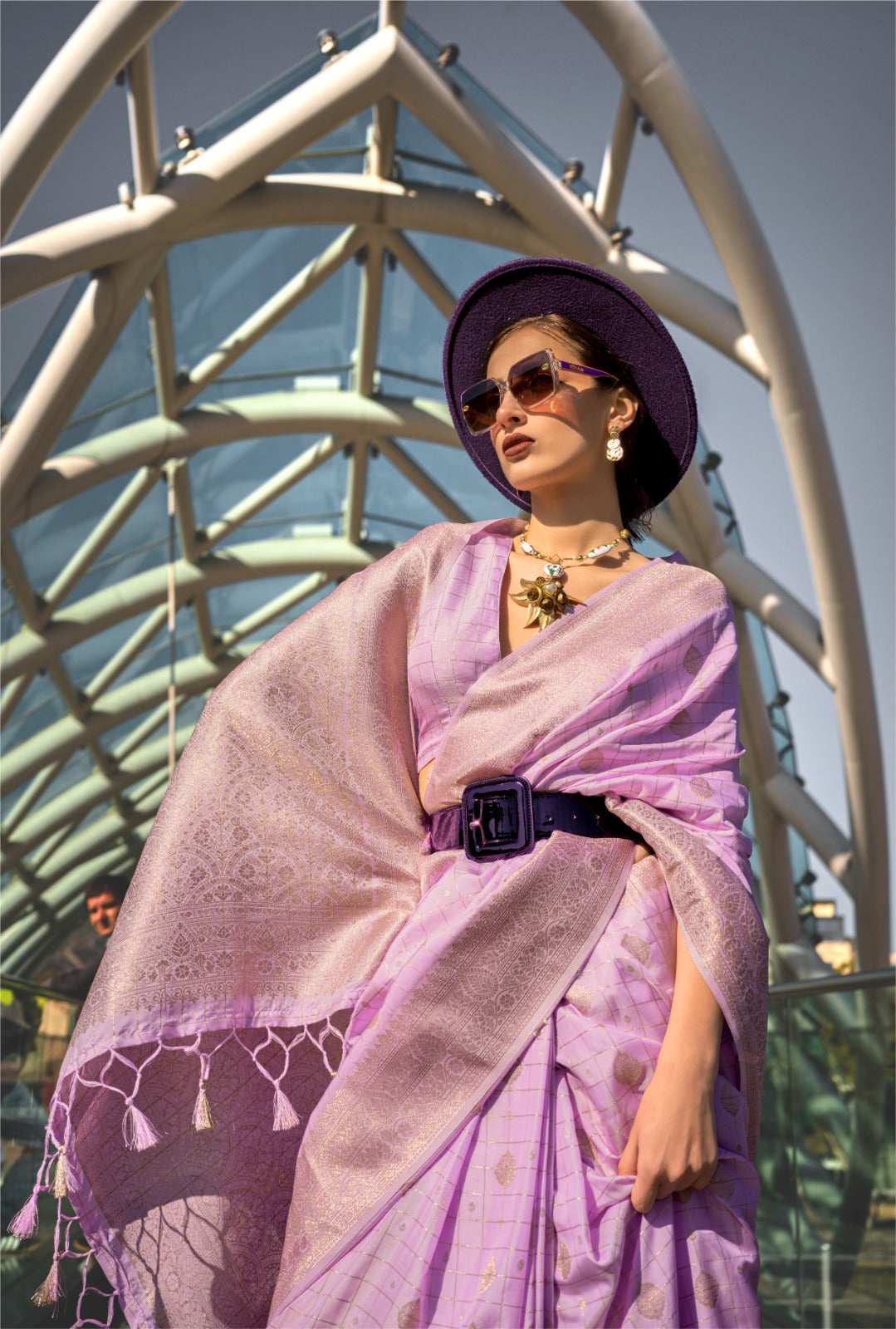 Suraiya | Lilac Bloom Banarasi Silk Rich Zari Weaved Saree | Banarasii