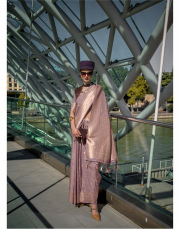 Suraiya | Mauve Champagne Banarasi Silk Rich Zari Weaved Saree | Banarasii