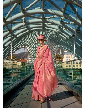 Suraiya | Rose Quartz Pink Banarasi Silk Rich Zari Weaved Saree | Banarasii