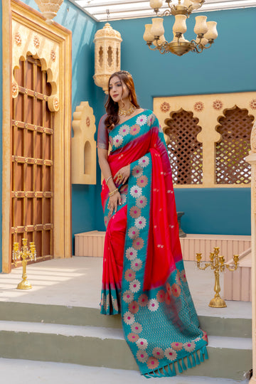 Nigar | Cherry Red Banarasi Silk Zari Weaved Saree | Banarasii
