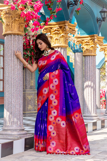 Nigar | Royal Violet Banarasi Silk Zari Weaved Saree | Banarasii