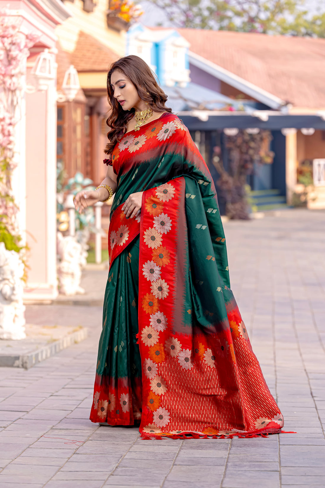Nigar | Bottle Green Banarasi Silk Zari Weaved Saree | Banarasii