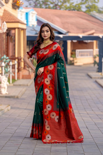 Nigar | Bottle Green Banarasi Silk Zari Weaved Saree | Banarasii