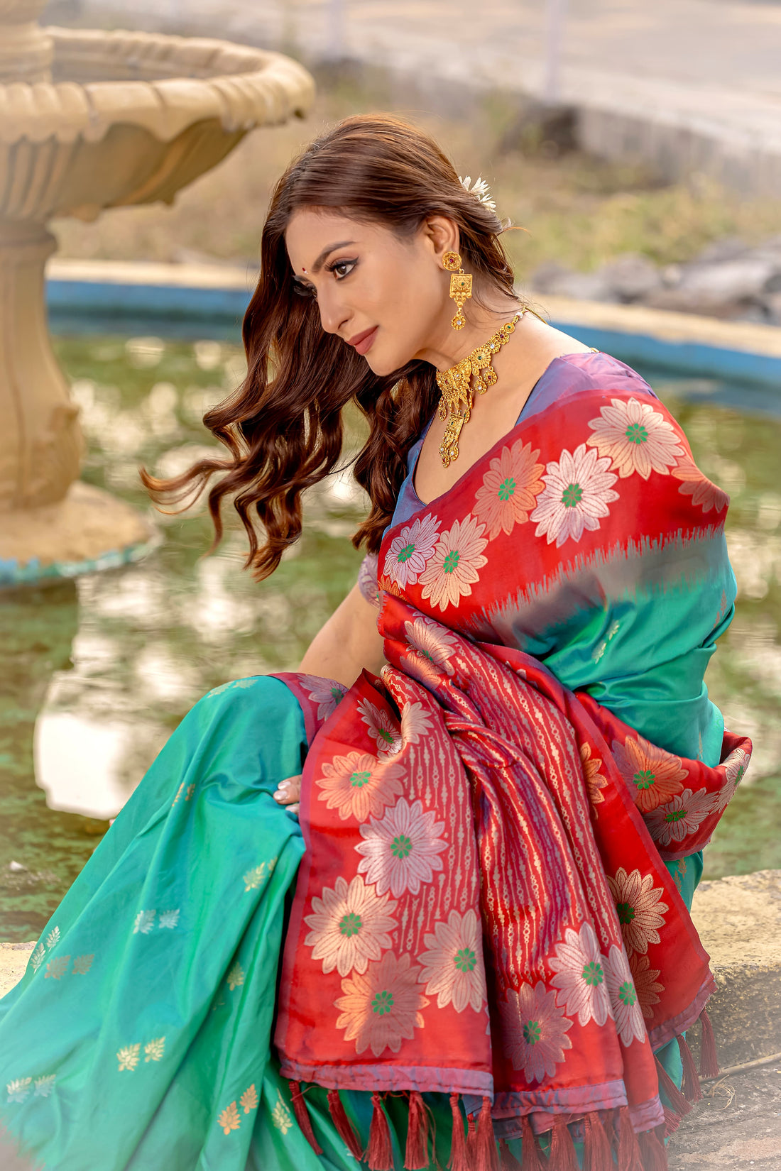 Nigar | Turquoise Green Banarasi Silk Zari Weaved Saree | Banarasii