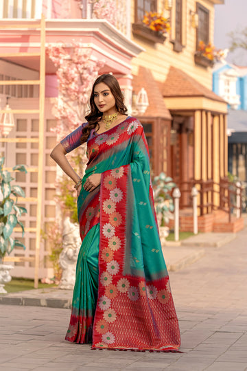 Nigar | Turquoise Green Banarasi Silk Zari Weaved Saree | Banarasii