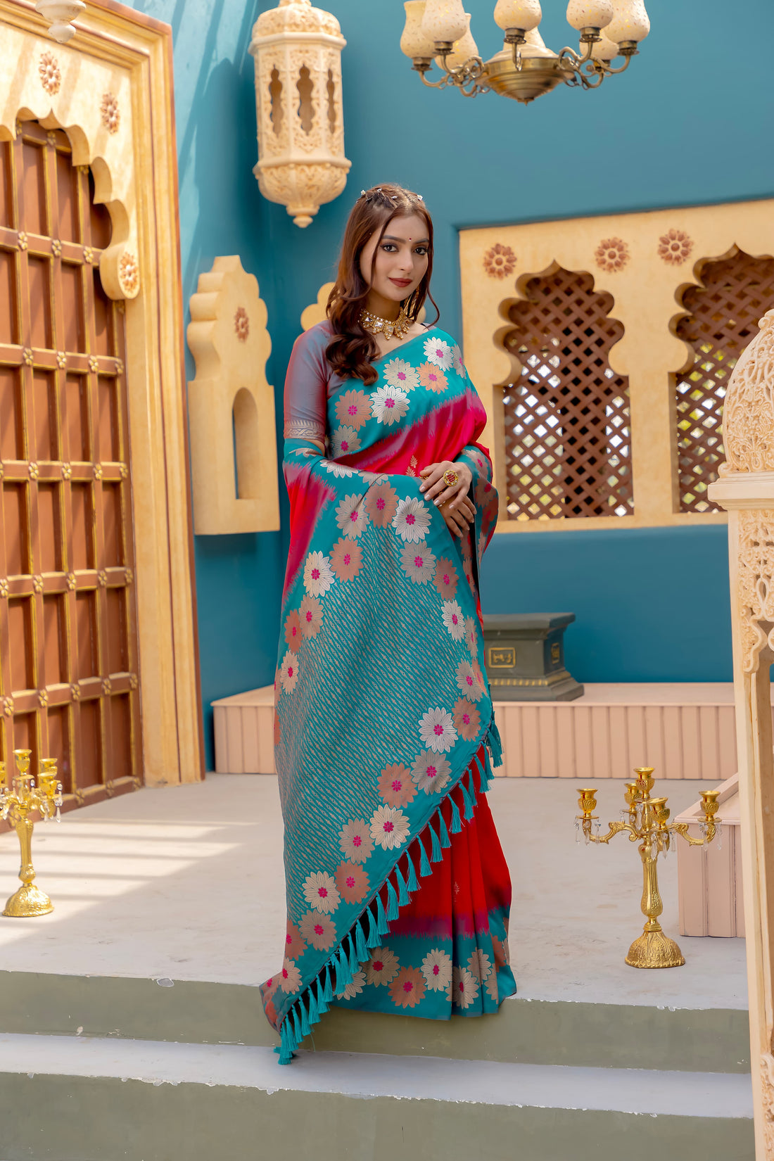 Nigar | Cherry Red Banarasi Silk Zari Weaved Saree | Banarasii