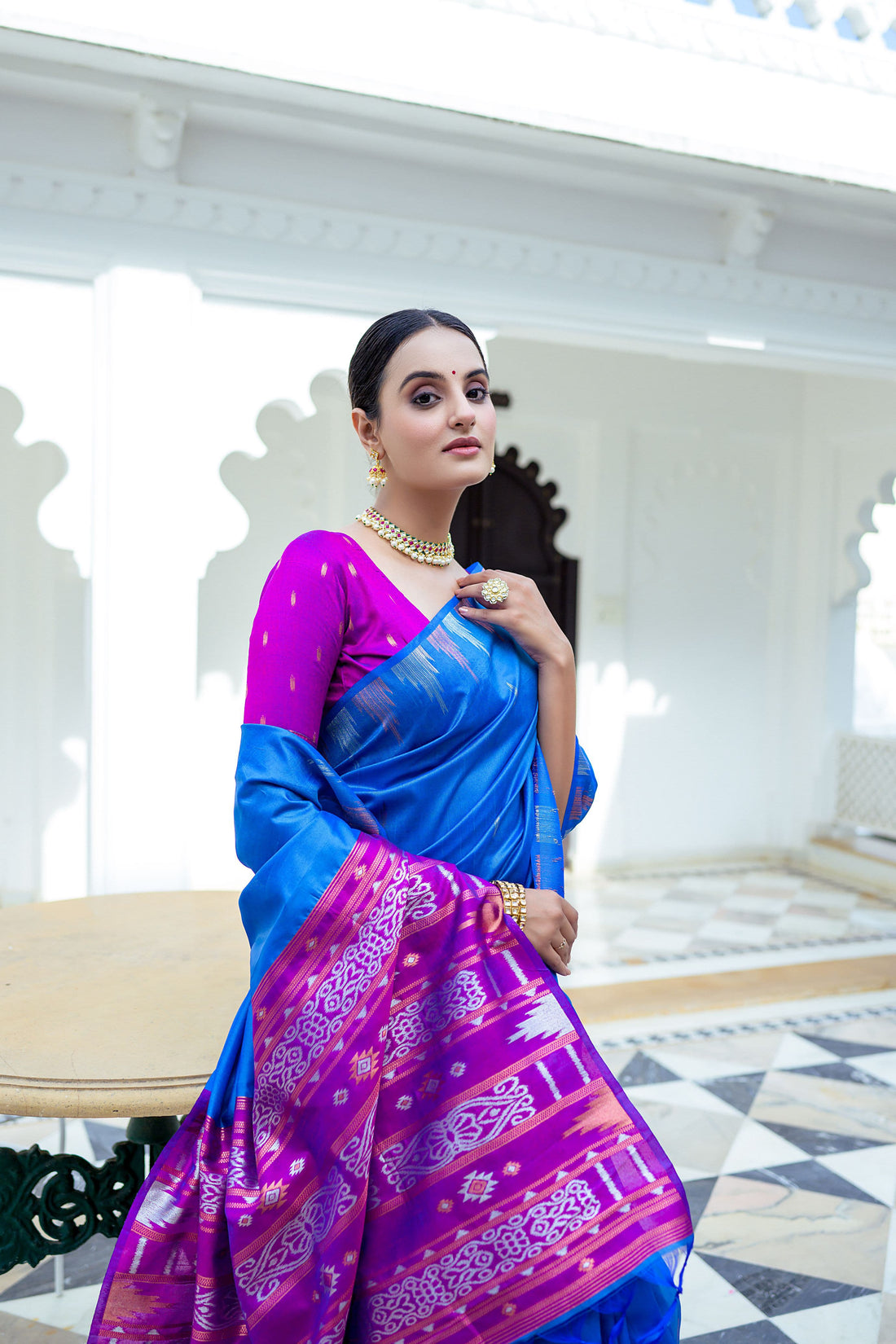 Nazakat | Azure Blue Tussar Silk Zari Weaved Saree | Banarasii