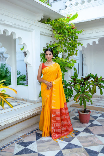 Nazakat | Marigold Yellow Tussar Silk Zari Weaved Saree | Banarasii