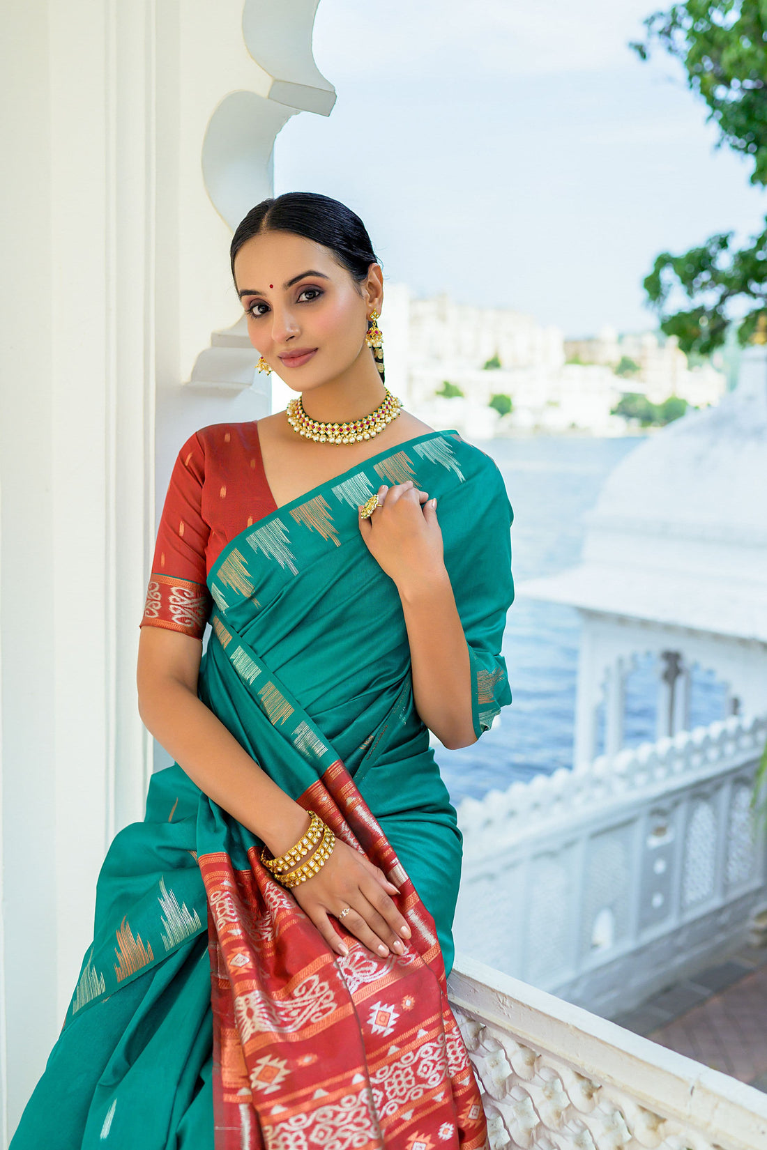 Nazakat | Seagreen Teal Tussar Silk Zari Weaved Saree | Banarasii