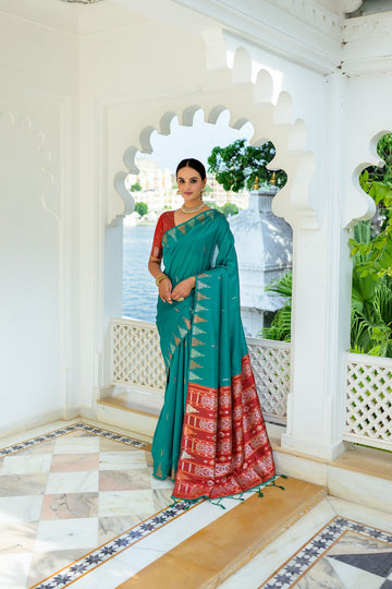 Nazakat | Seagreen Teal Tussar Silk Zari Weaved Saree | Banarasii
