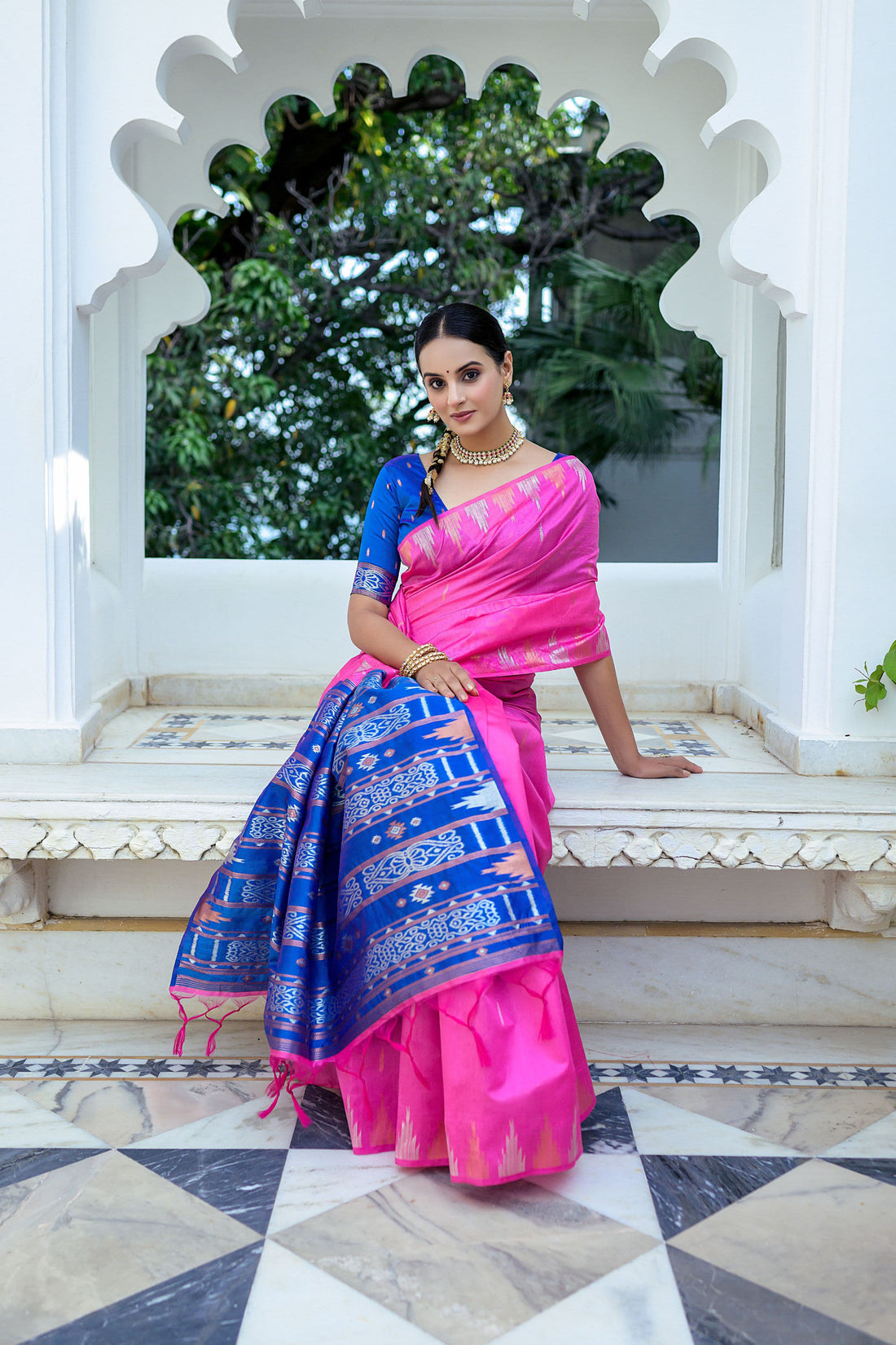 Nazakat | Rani Pink Tussar Silk Zari Weaved Saree | Banarasii