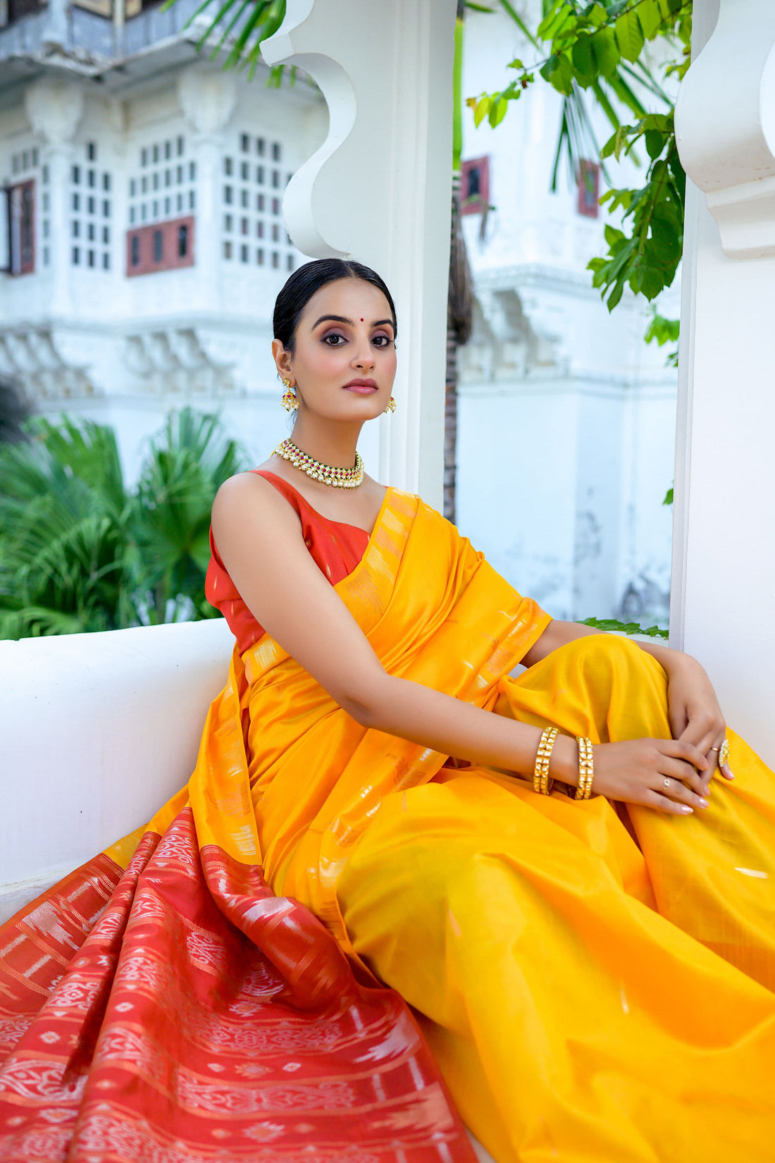 Nazakat | Marigold Yellow Tussar Silk Zari Weaved Saree | Banarasii
